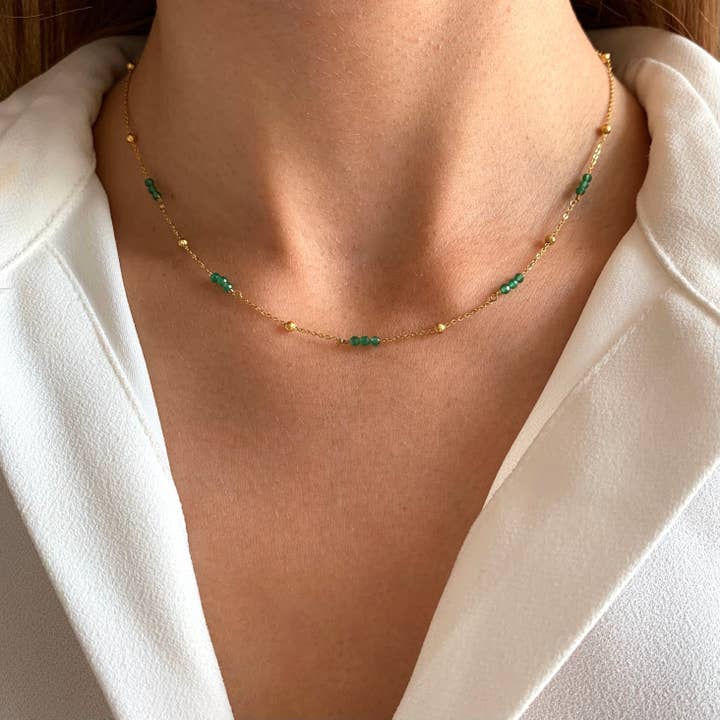 Victoire Collection – Großhandel Perlenkette – Natursteinkette aus grünem Achat aus Edelstahl