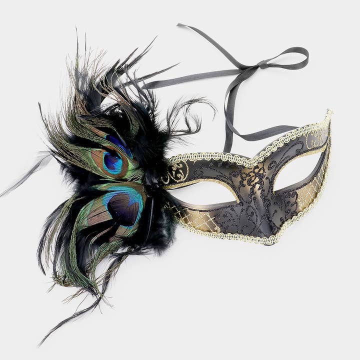 Peacock Feather Venetian Masquerade Mask for wholesale by Sensibling Corp.