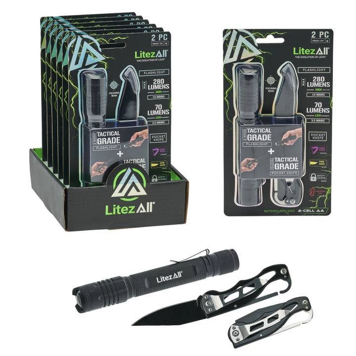 LitezAll 280 Lumen Tactical Flashlight and Pocket Knife Combo for wholesale by LitezAll