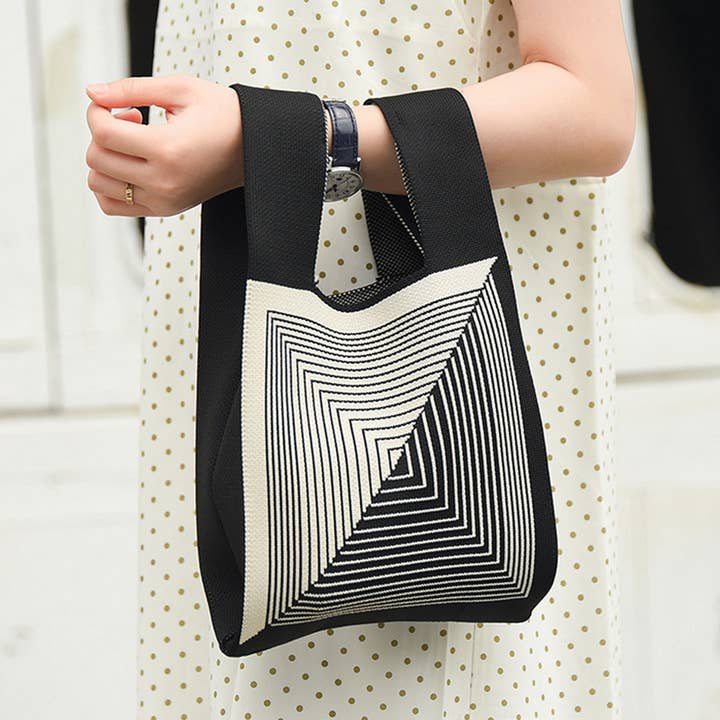 ACCITY - Wholesale Tote Bag - Women's - COW PATTERN CUTE KNOT WRISTLET KNITTED TOTE BAG_CWAB088010