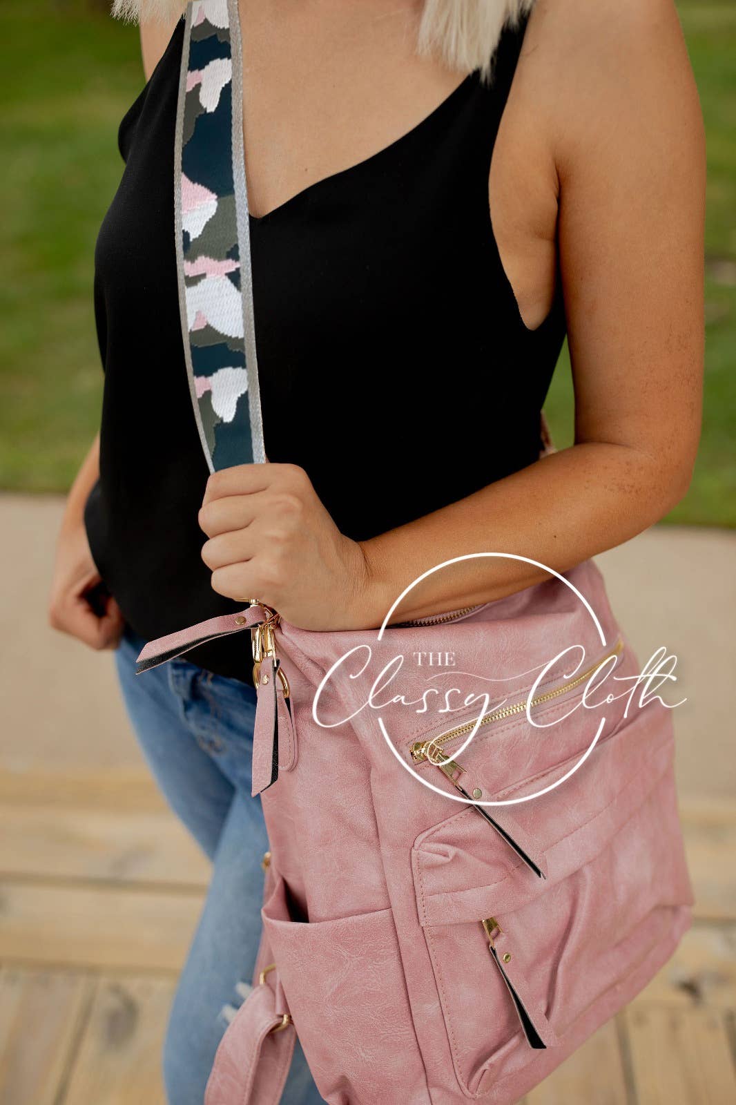 The Classy Cloth WS - Wholesale Backpack - Women's - Chloe Convertible Backpack - Blush - Grey Pink Camo RTS