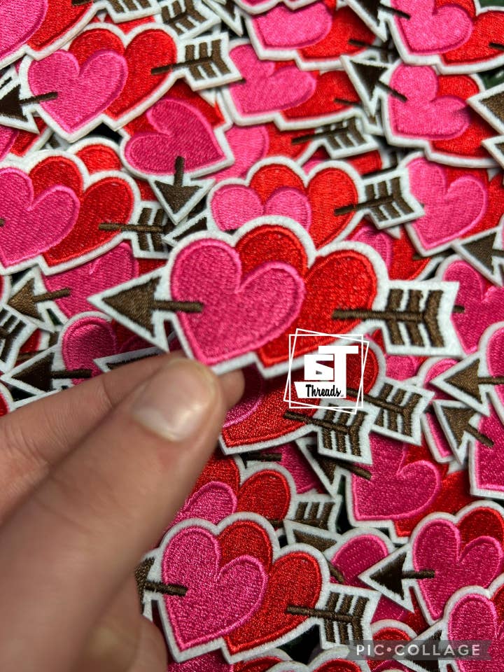 Pink and Red Arrow Heart....Cap Patches for wholesale by 6j Threads LLC