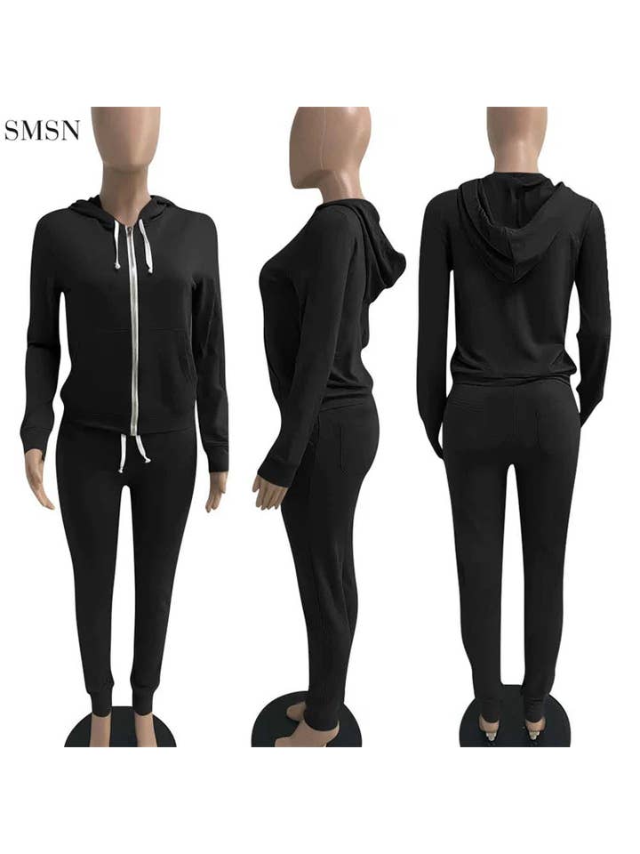 MB Fashion Wholesale - Wholesale Top & Pant Set (NOT Loungewear) - Women's - MB FASHION Zip-Up Hoodie and Jogger Pants Set 12489R28