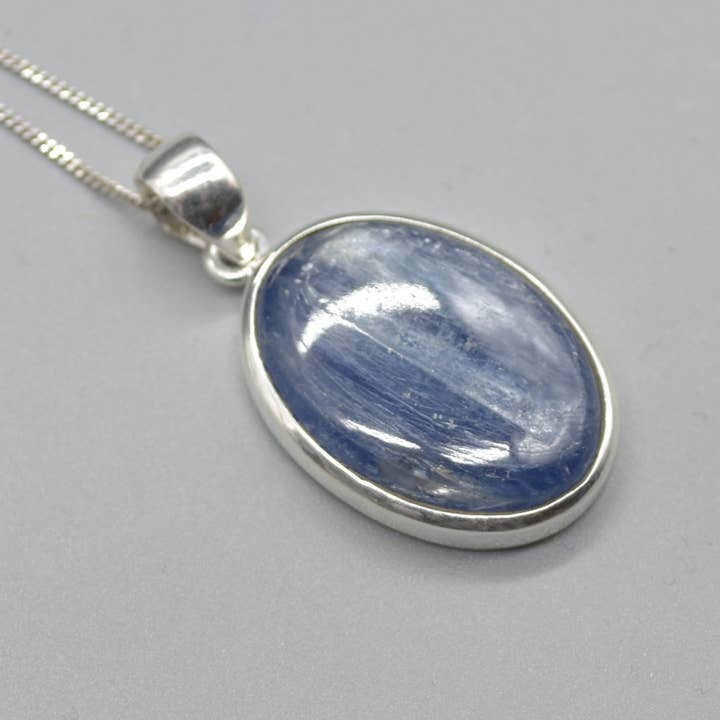 Blue Kyanite Oval Pendant in Sterling Silver for wholesale by Oriental Direct Craft Supplies