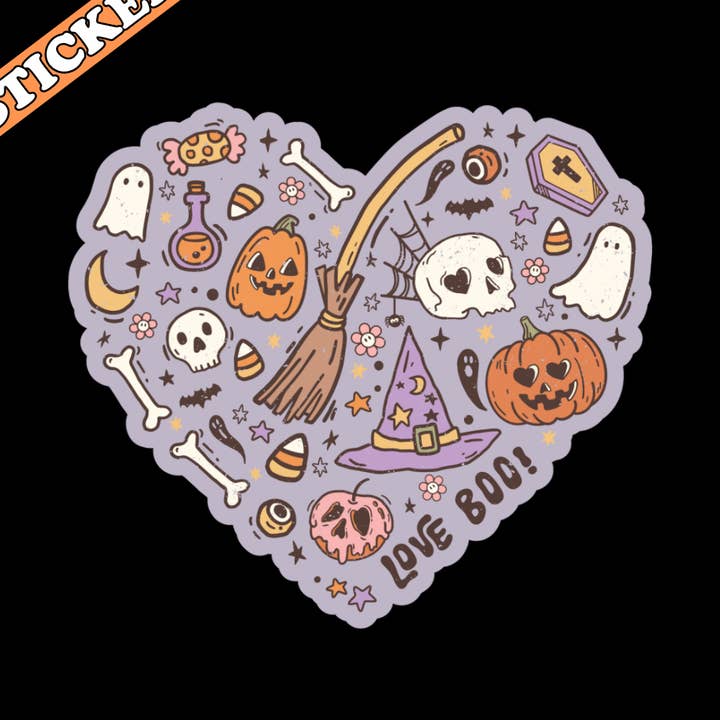 Halloween Heart Sticker, Pastel Goth, Cute Spooky Season for wholesale by Pretty Toxic Stickers