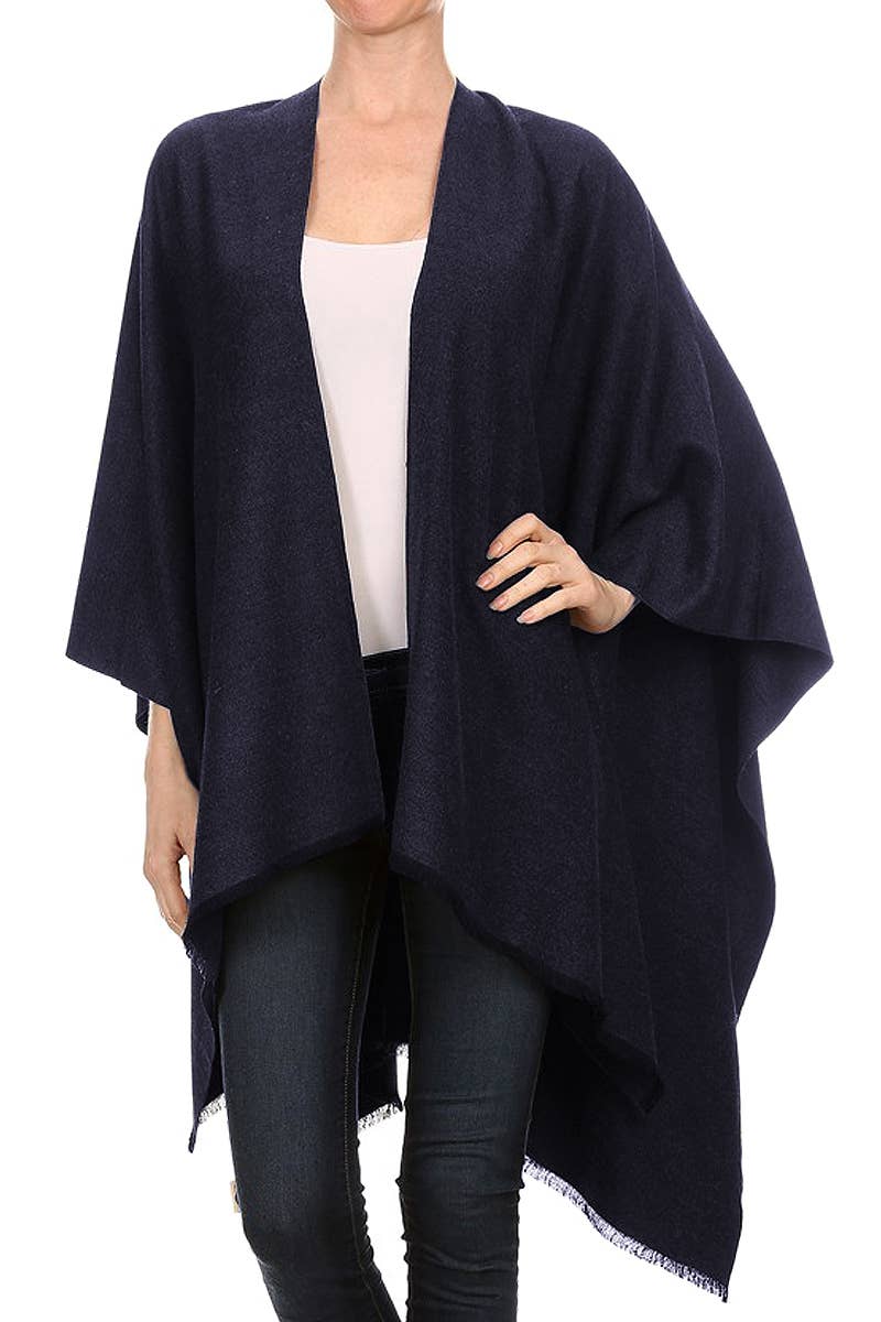 Cap Zone - Wholesale Poncho - Women's - Solid Faux Cashmere Open Cape Poncho2