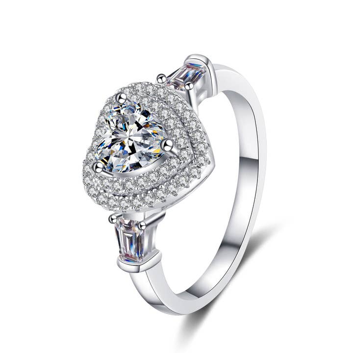 Perimade & Co. LLC - Wholesale Engagement Ring - Heart Moissanite Halo Engagement Ring in 925 Sterling Silver