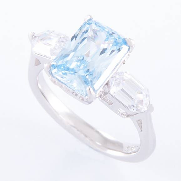 Victoria - Zilveren Ring met CZ & Aquamarijnblauw voor wholesale door Who's Charlie