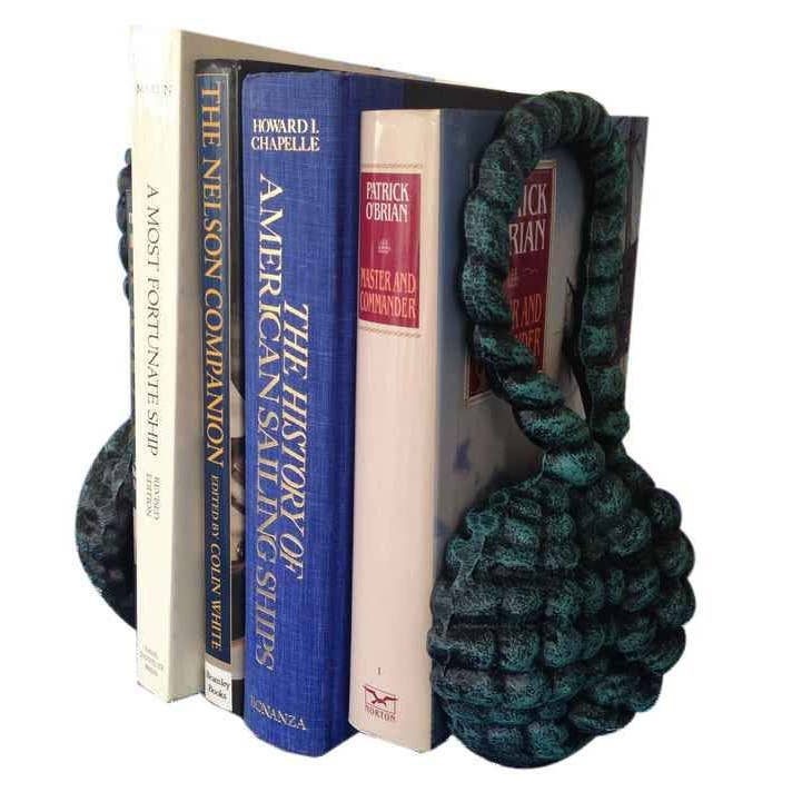 Set of 2- Seaworn Blue Cast Iron Sailor's Knot Book Ends 10" for wholesale by Hampton Ironworks