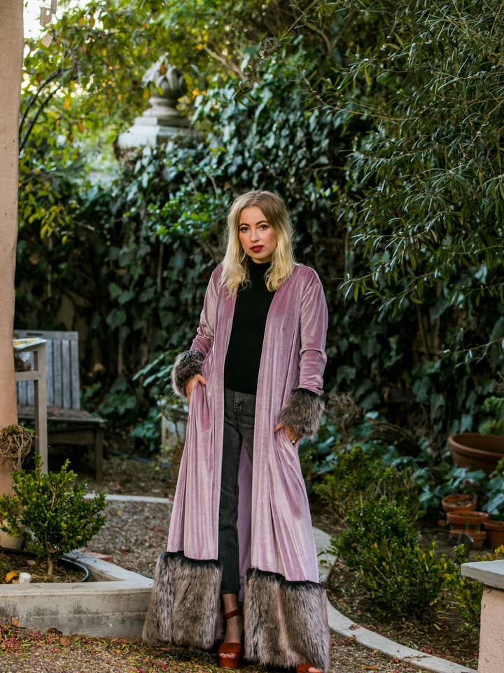 Jennafer Grace - Wholesale Peacoat - Women's - Blush Velvet Faux Fur Cuff Jacket