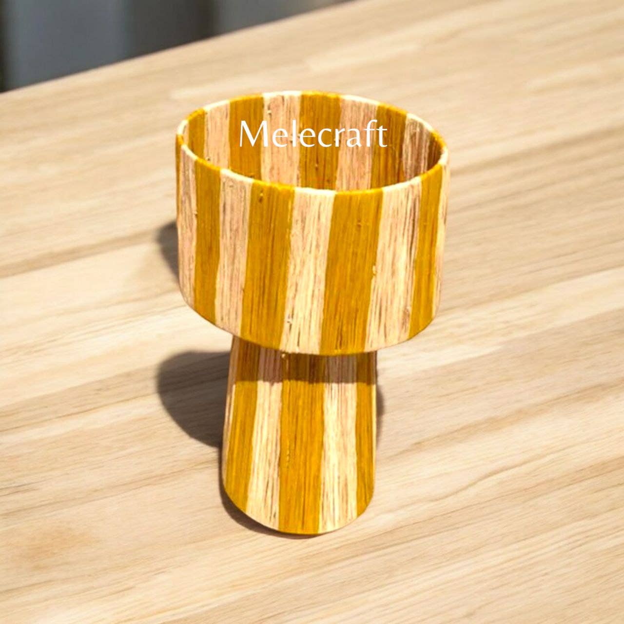 Melecraft - Wholesale Lamp Shade - Artisan-Crafted Yellow Striped Raffia Table Lamp Shade4