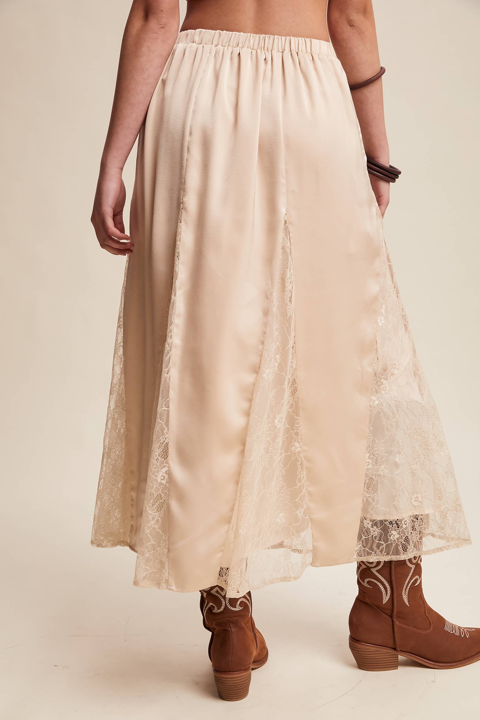 Listicle – wholesale Skirt – Women’s – Lace Inset Satin Midi Skirt LSK02727