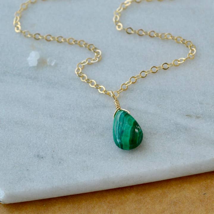 Low Tide Necklace - banded green malachite gemstone solitaire necklace for wholesale by Foamy Wader