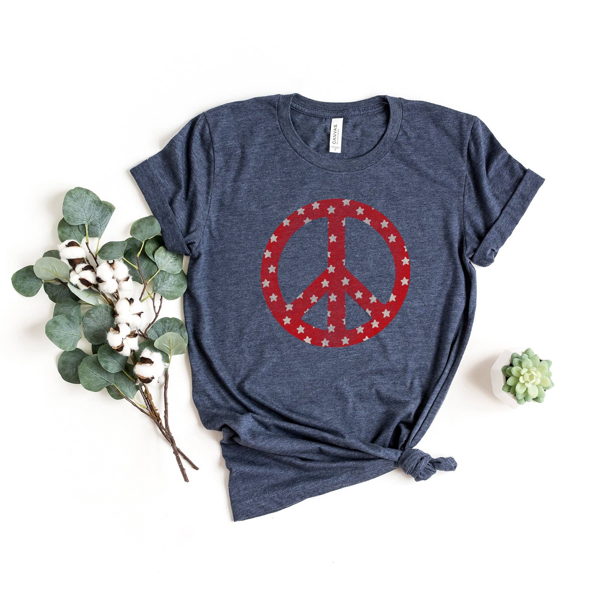 Olive And Ivory Wholesale - Vente T-shirt sérigraphié – femme - Patriotic Peace Sign | T-shirt graphique à manches courtes | Patriotic2