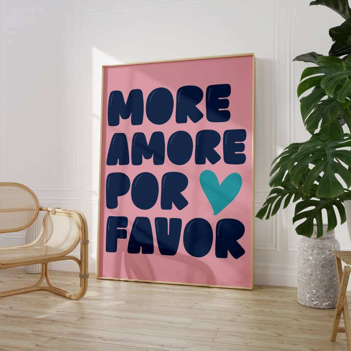 More Amore Por Favor Print Typography Quote Poster Wall Prints Home Decor Pink Navy for wholesale by House of Binky