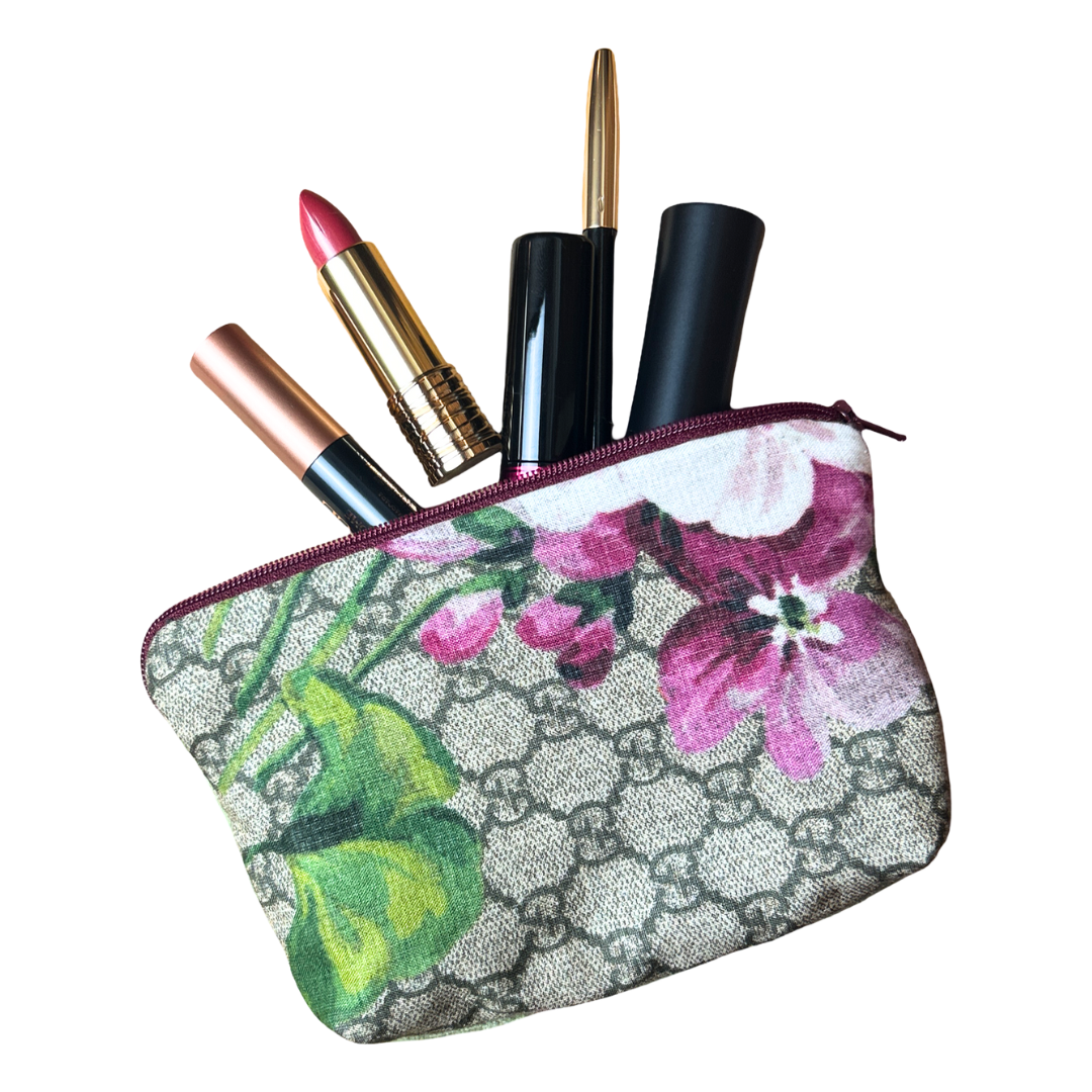 Vintage Luxe Up - Wholesale Makeup/Cosmetic Bag - GG Logo Blooms Pink Vintage Silk Scarf Beauty Bag0