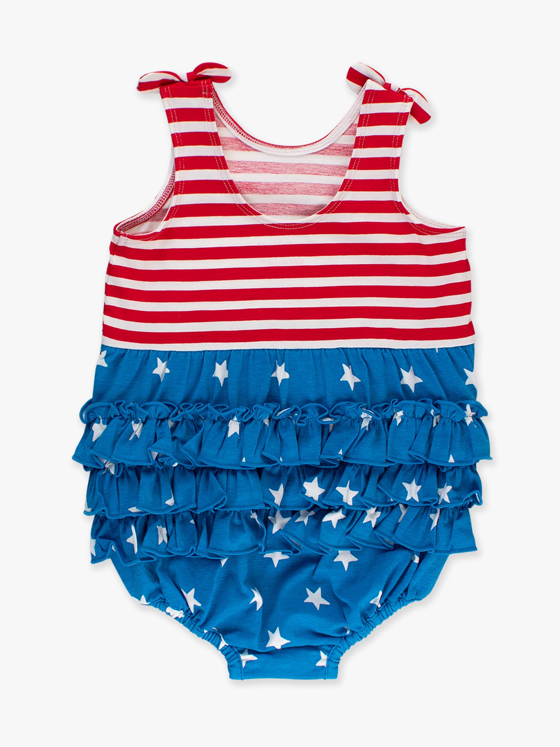 RuffleButts + RuggedButts - Wholesale Romper - Kids - Baby Girls Stars & Stripes Knit Tie Shoulder Bubble Romper2