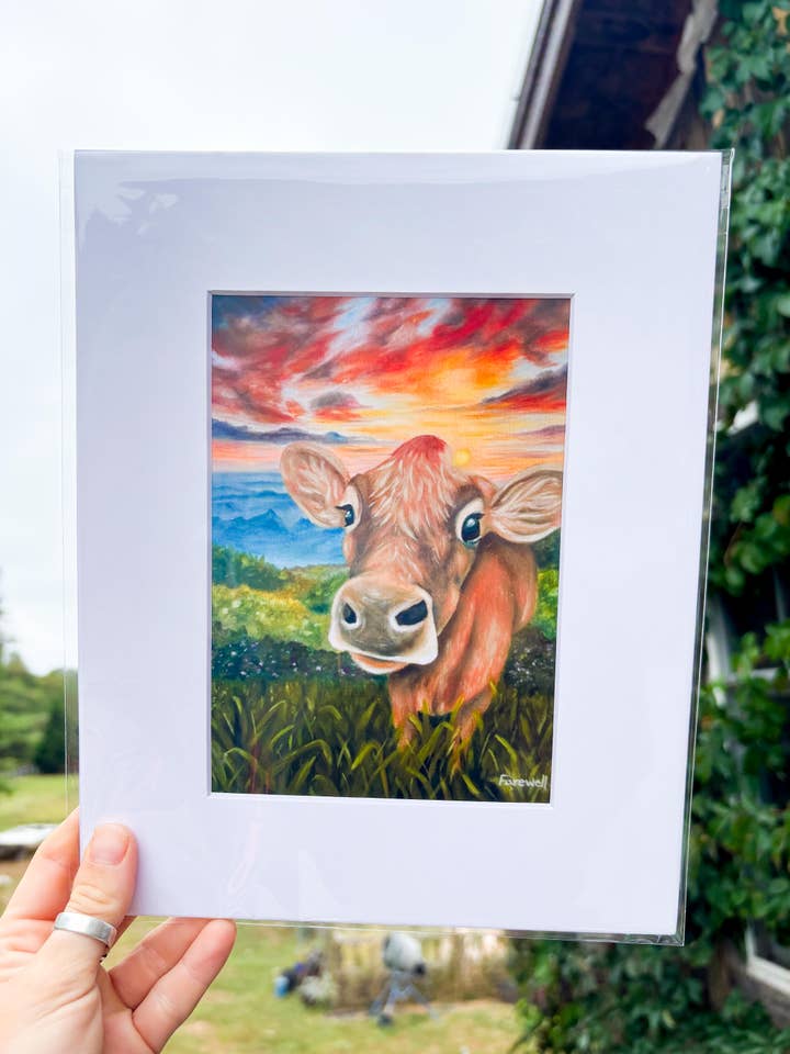 Cow Art Print | Blue Ridge Mountain Print | Nature Art Print for wholesale by E. Farewell Artistics