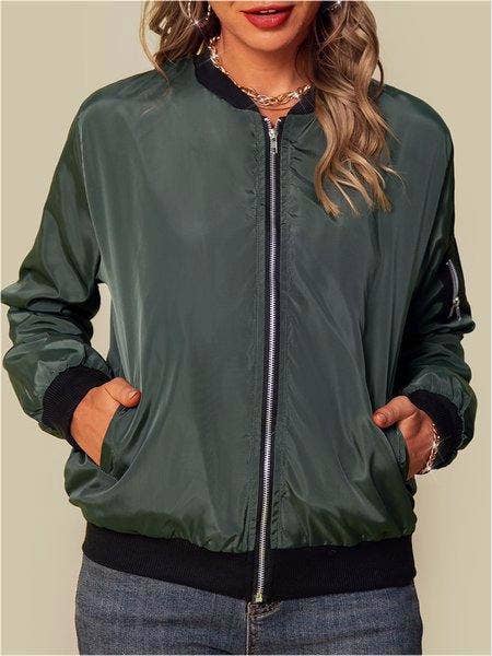 Rosa Clothing - Wholesale Bomber Jacket - Women's - Stylish thin solid crop bomber jacket1