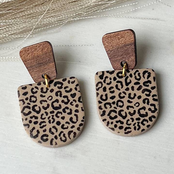 Leopard Clay Handmade Statement Earring Polymer Clay Jewelry for wholesale by Timber & Clay