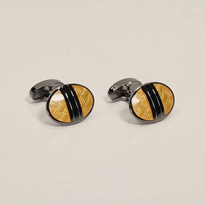 Brushed Herringbone Stainless Steel Cufflinks Silver Yellow for wholesale on Faire0