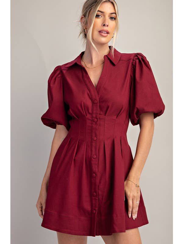Glam - Wholesale Dress - Women's - Doing My Best Balloon Sleeve With Shirt Dress