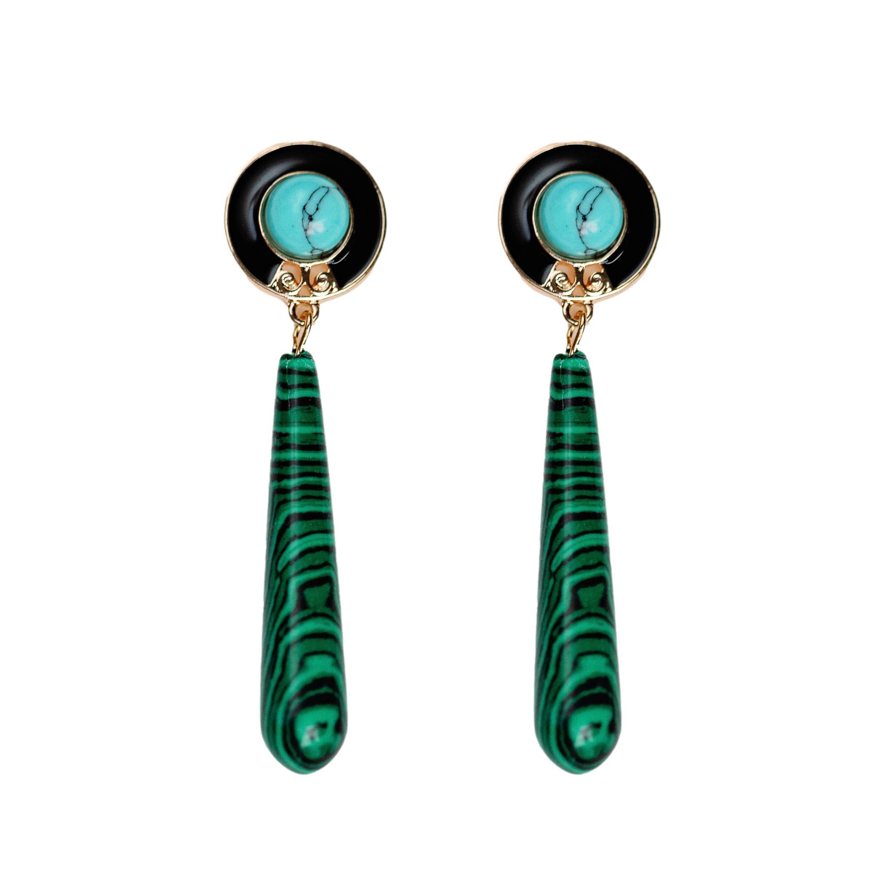 St Armands Designs of Sarasota - Vente Boucles d'oreilles pendantes - Boucles d’oreilles pendantes en turquoise et malachite