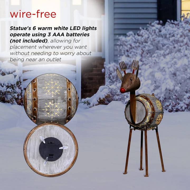 Alpine Corporation - Wholesale Outdoor Ornament/Decor - Alpine Corporation Weathered Barrel Reindeer Décor with Warm3