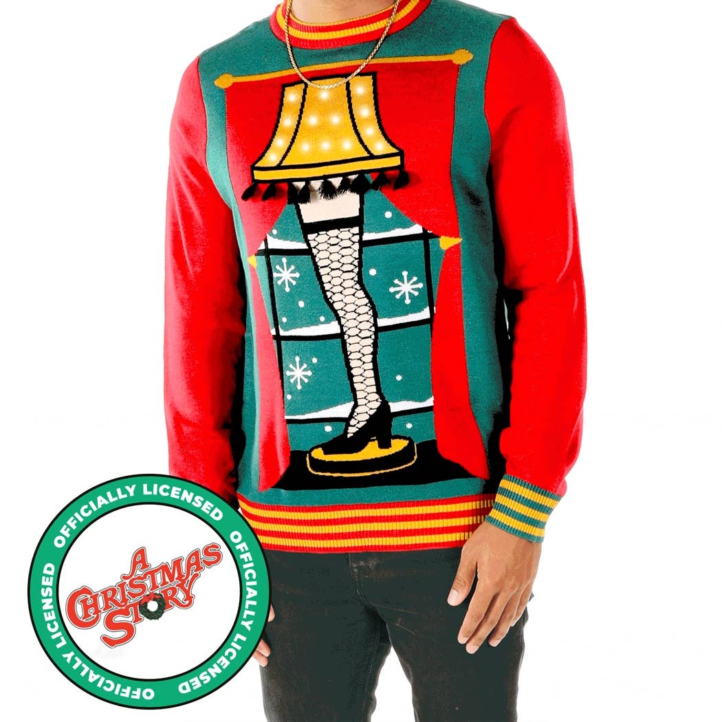 Tipsy Elves - Wholesale Knit Sweater - Men's - A Christmas Story LED Leg Lamp Sweater - Men's Tacky Knit