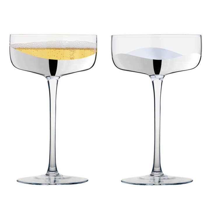 Anton Studio Designs - Wholesale Champagne Flute - Set of 2 Wave Silver Champagne Coupe Glasses