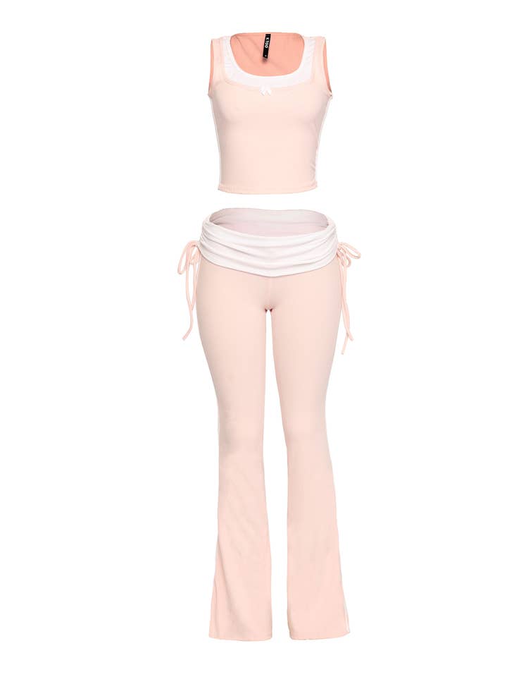 K Too - Wholesale Top & Pant Set (NOT Loungewear) - Women's - Color contrast top and foldover band pant set