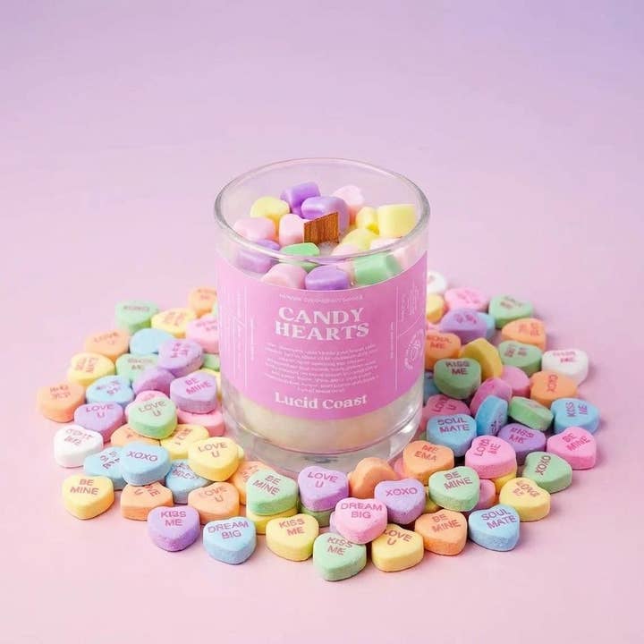 Candy Hearts Coconut Soy Candle | Valentine's Collection for wholesale by Lucid Coast | Scented Candles and Perfume