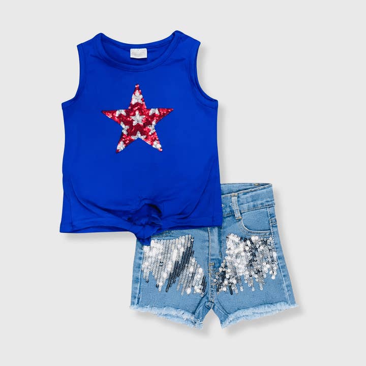 Fourth of July Sequin Denim Outfit for wholesale by ILTEX Apparel