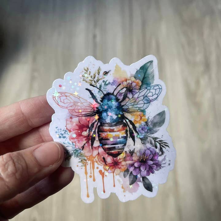 Autocollant en vinyle découpé Bumble Bee & Flowers pour la vente par Prairie Chicken Sticker Shop & Gifts