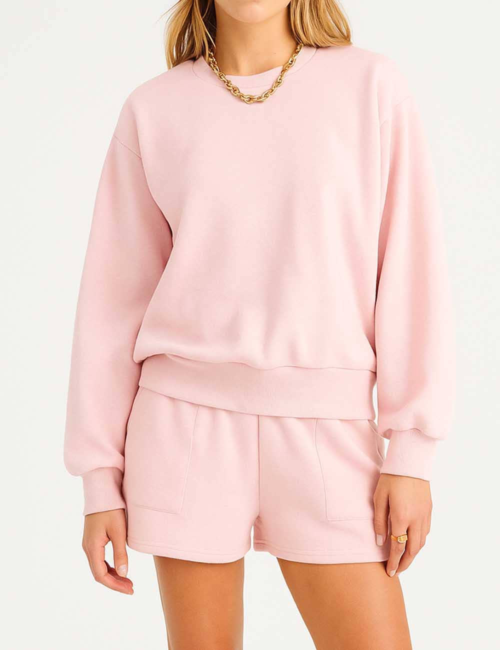 Sweetkama - Wholesale Lounge Set - Women's - Ladies Solid Color Long Sleeves Sweatshirt & Shorts Set18