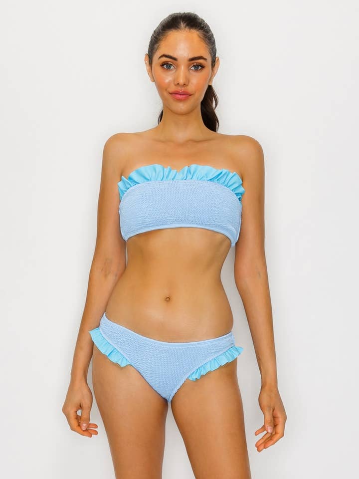 Heavy Crinkle Bandeau with Ruffles Bikini Swimsuit BOTTOM for wholesale by SOLAZ