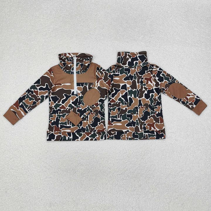 Baby Boys Fall Camo Brown Long Sleeve Zip Pullovers Tops for wholesale by Aier Wholesale