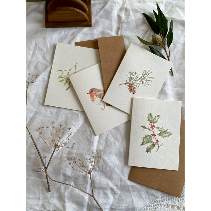 Annie Brougham Paper Goods. - Wholesale Christmas Card - Botanical Illustration Mistletoe Christmas Card