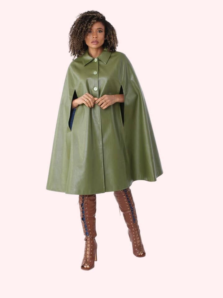 Leather Cape Coat -82048 for wholesale by For Her NYC