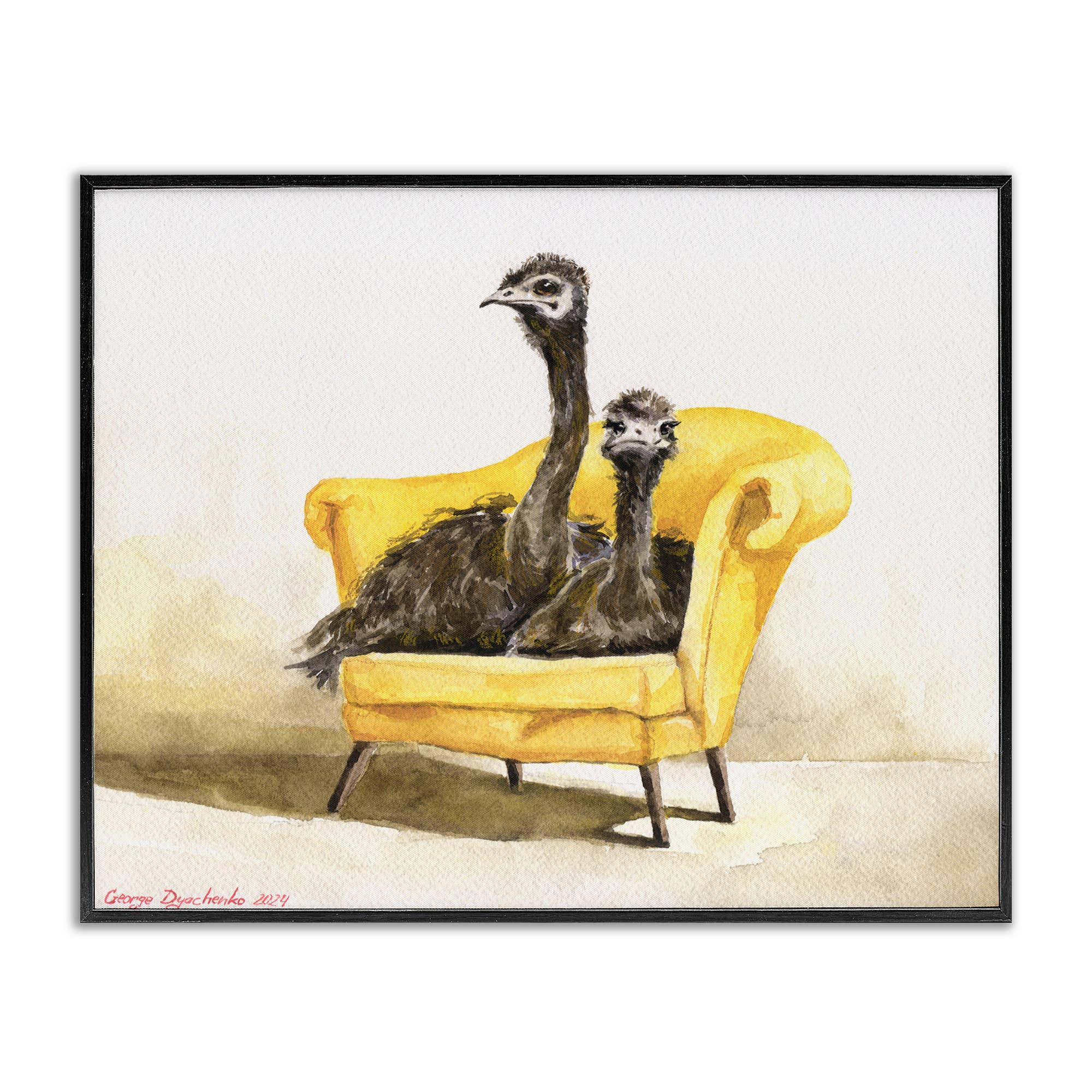 Stupell Industries - Wholesale Wall Sign - Funny Ostriches on Yellow Chair - Framed Wall Art0