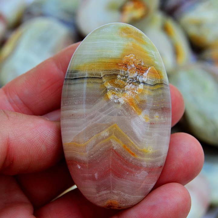 Kaia & Crystals - Wholesale Spiritual Stone/Crystal - Pink Banded Onyx Palm Stone (50mm - 80mm)