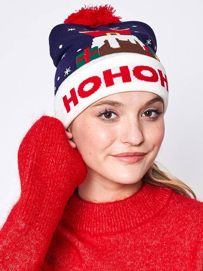 HOHOHO Christmas Holiday Pom Beanie for wholesale by Hana