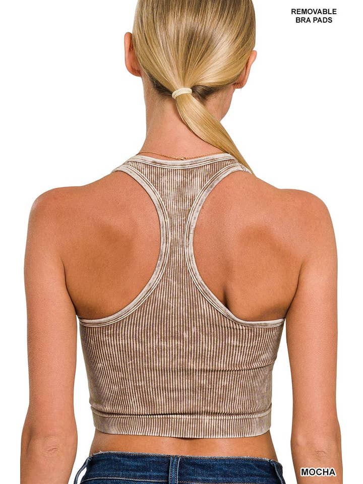 Vanilla Monkey - Wholesale Tank Top - Women's - Washed Ribbed Seamless Cropped Tank Top W Bra Pads2