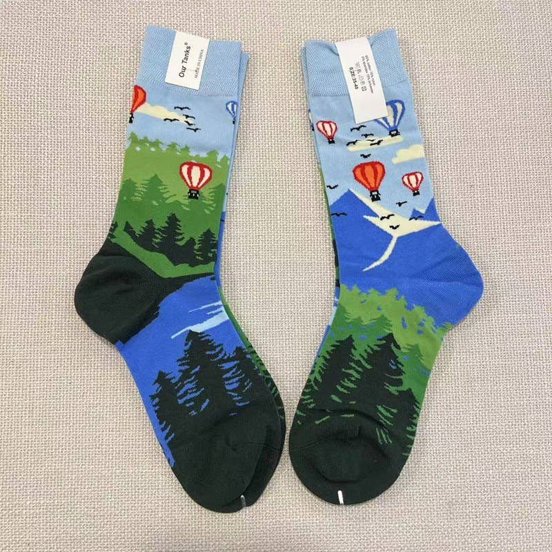 Tourtiwi – Meias - Unissexo por atacado – Meias com padrão de pintura a óleo assimétrico14