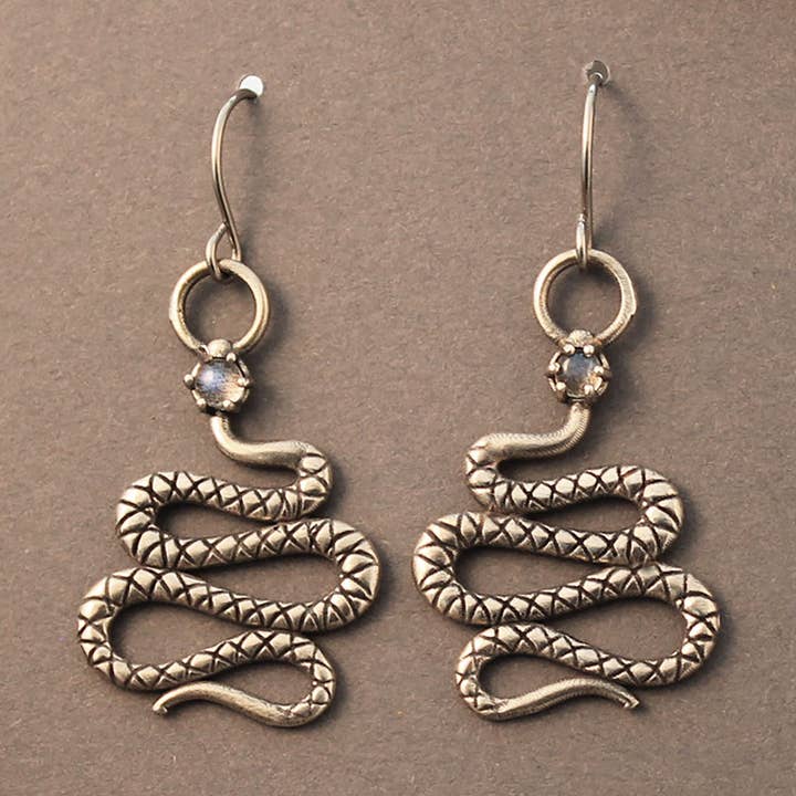 Snake Manasa earrings in sterling silver or brass with prong for wholesale by Crow Jane Jewelry
