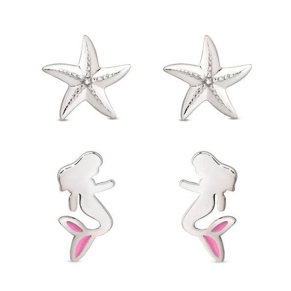 Mermaid And Starfish Stud Set - Sterling Silver for wholesale by Lily Nily