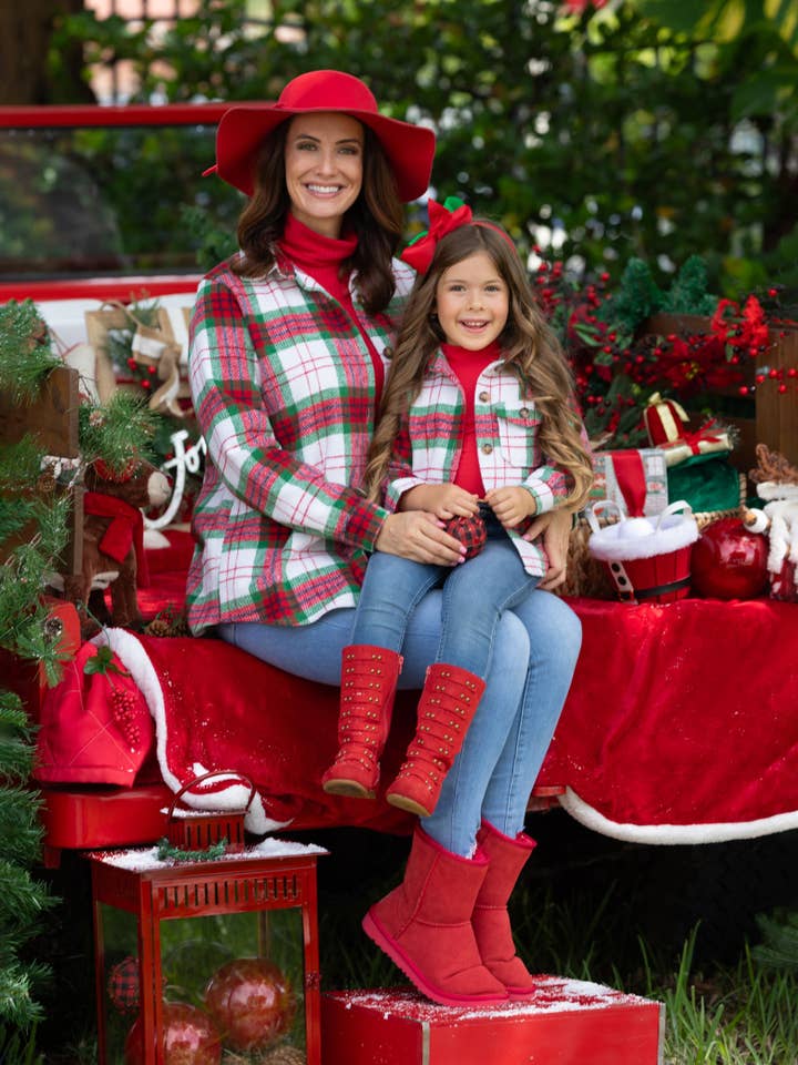 Ivoire Veste festive en flanelle à carreaux pour maman et moi en vente sur Faire4