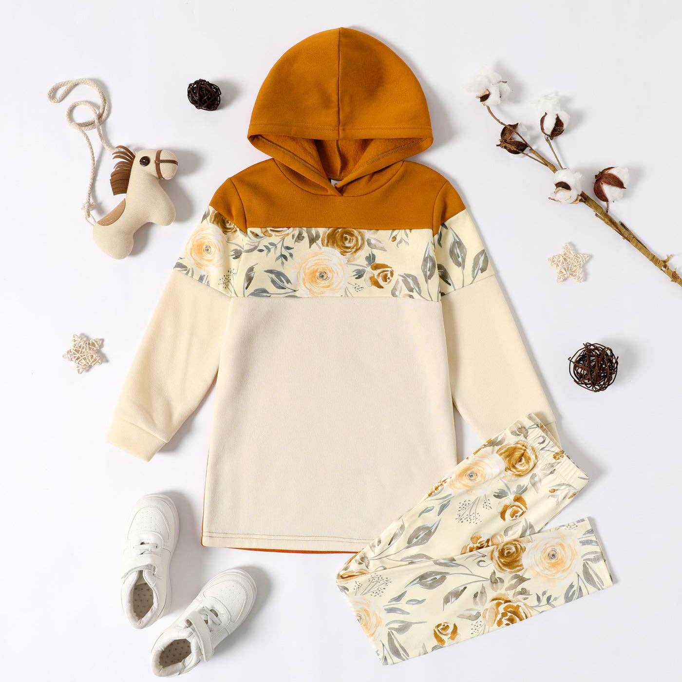 PatPat – Conjunto de camisola e calças – criança por atacado – 2 peças Kid Girl Floral Hoodie Sweatshirt e conjunto de calças0