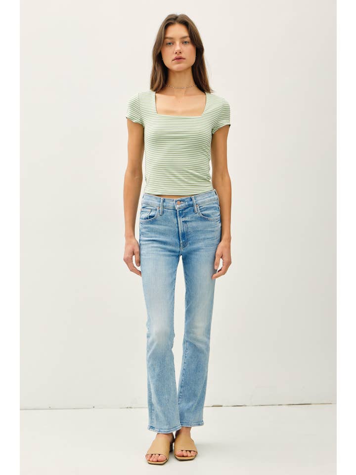 Be Cool - Wholesale Knit Top - Women's - ULTRA SOFT DOUBLE LINED STRIPED SQUARE NECK TOP