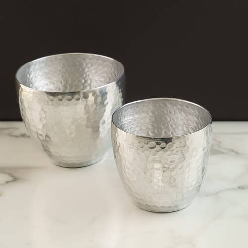 India Handicrafts Inc - Wholesale Plant Pot - Simple Hammered Aluminum Planters, Set of 2